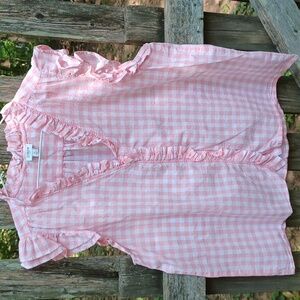 J. Crew Pink Gingham Ruffle Sleeveless Top